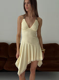 Rush Beaded Asymmetrical Halter Mini Dress Yellow