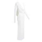 White Draped Cowl-Neck Mermaid Gown