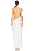 White Halter Backless Embellished Slit Maxi Gown