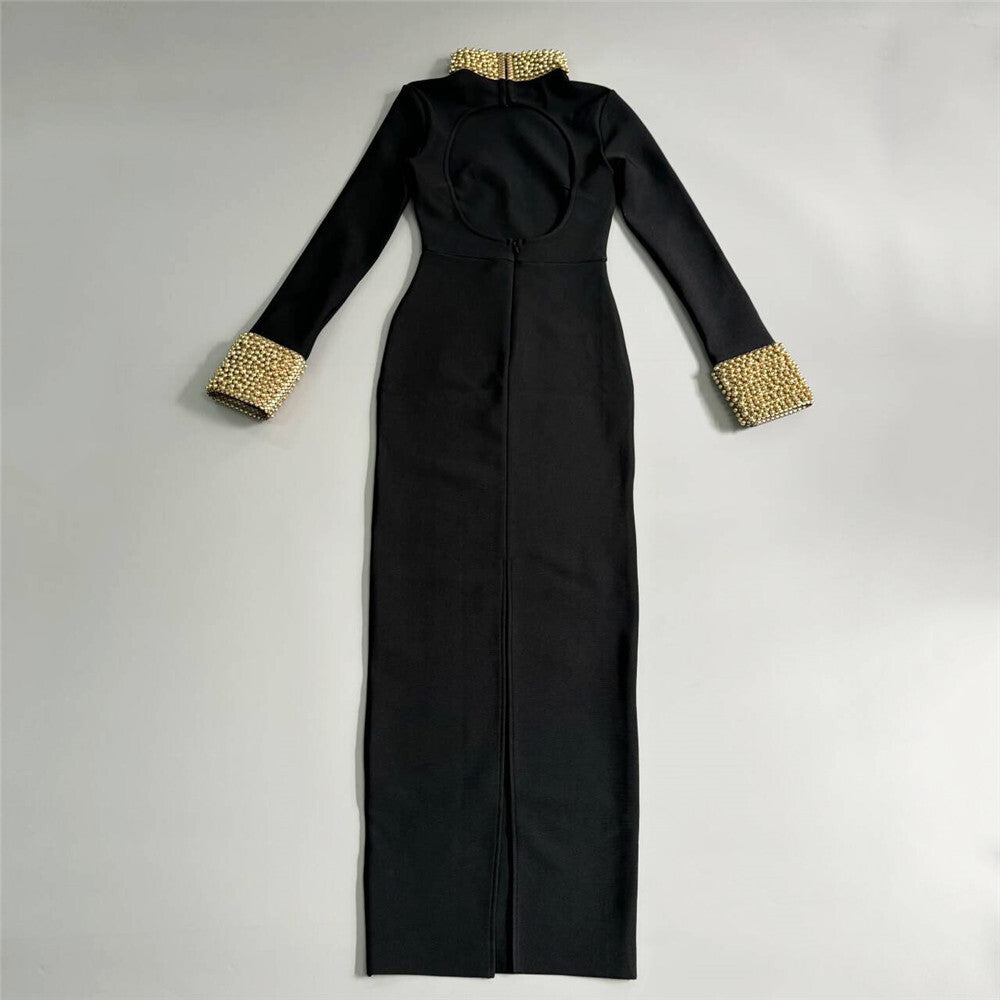 Black High-Neck Long-Sleeve Gown