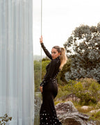 Turtleneck Embellished Slim-Fit Maxi Gown (Black/White)