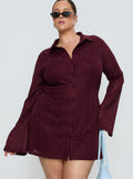 When You Sleep Long Sleeve Mini Dress Wine Curve
