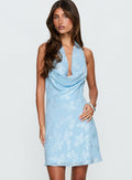 One Moment Cowl Neck Mini Dress Baby Blue