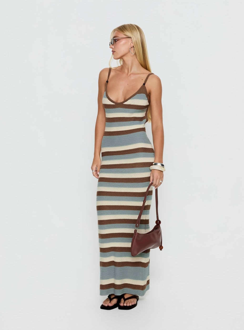 Leylana Scoop Knitted Maxi Dress Blue / Brown Stripe