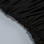 Black Satin A-Line Evening Gown with Sequin V-Neck & Chapel Train