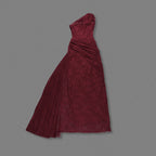 Burgundy One-Shoulder Lace Evening Gown
