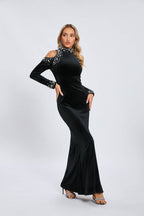 Black Velvet Cold-Shoulder Gown