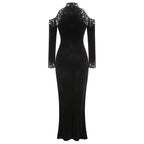 Black Velvet Cold-Shoulder Gown