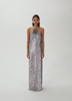 Silver Sequin Halter Gown