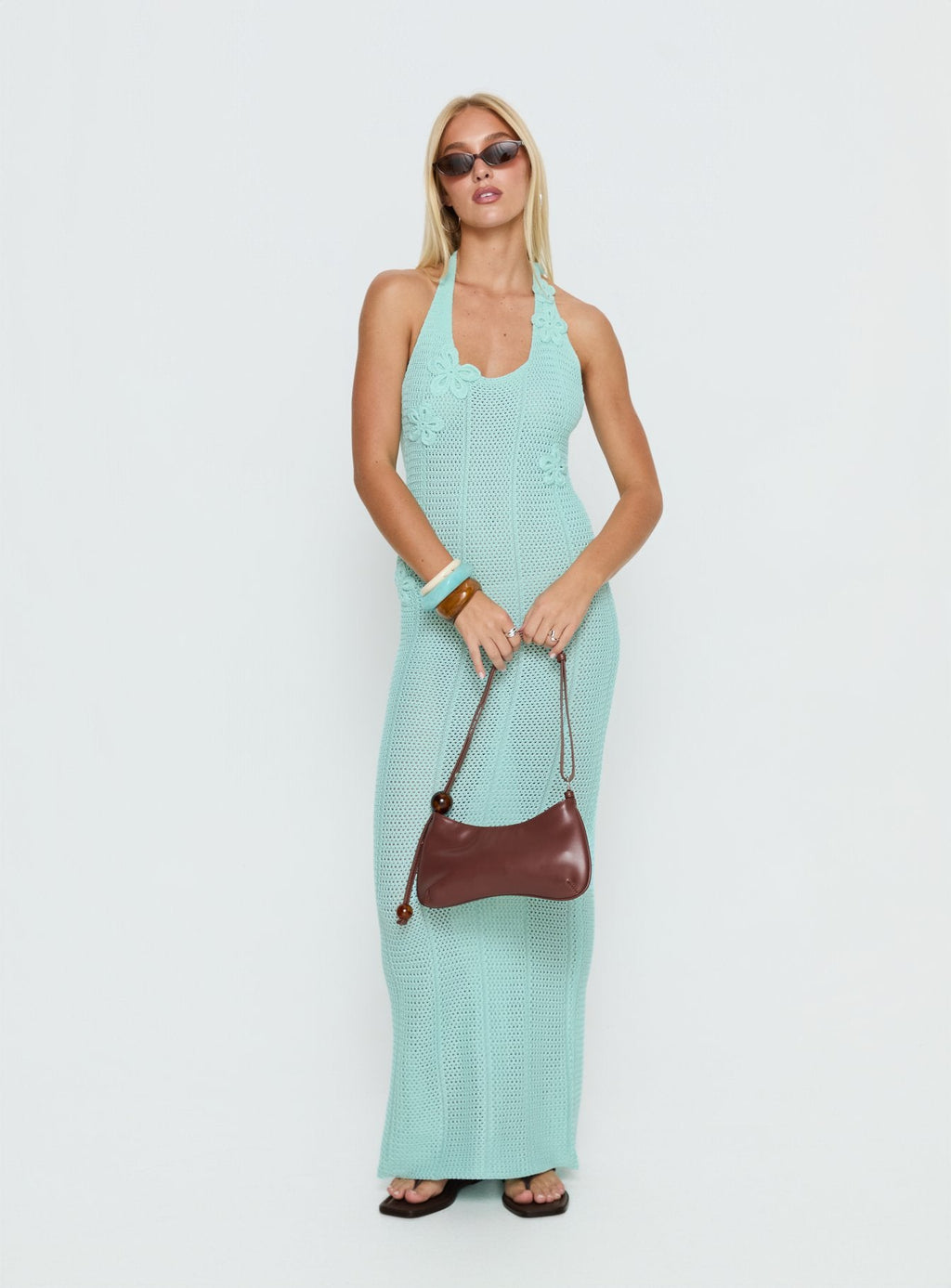 Nalanie Halter Crochet Maxi Dress Aqua