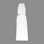 White Halter Backless Embellished Slit Maxi Gown