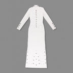 Turtleneck Embellished Slim-Fit Maxi Gown (Black/White)