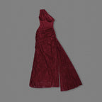 Burgundy One-Shoulder Lace Evening Gown