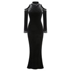 Black Velvet Cold-Shoulder Gown