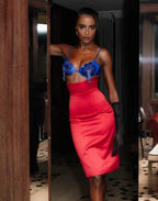 Black Satin Sequin A-Line Evening Gown with V-Neck & Open Back