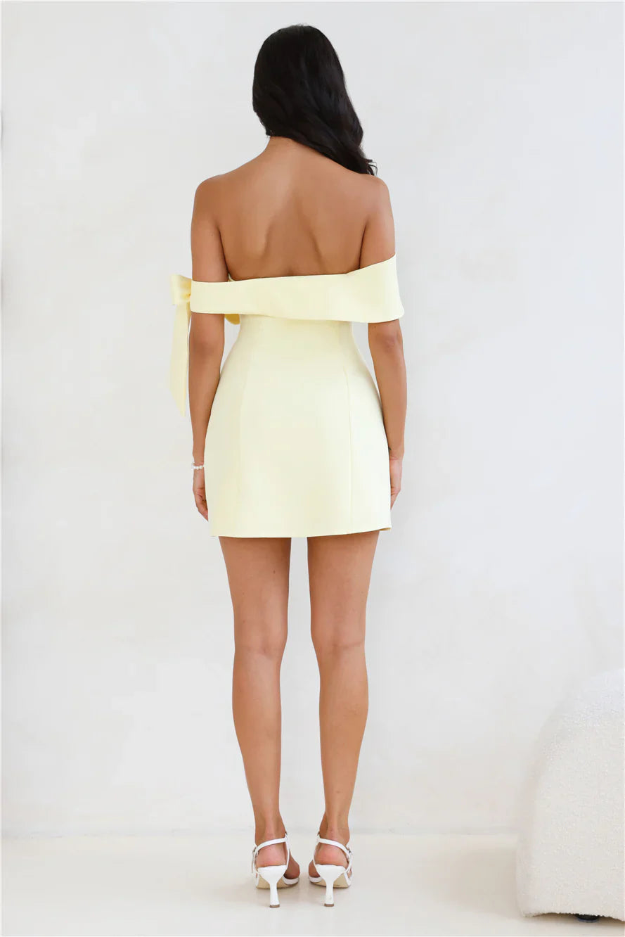 ladiesstreet Seashell Dream Off Shoulder Mini Dress Yellow Non-stretch Off-the-shoulder Zipper, hook eye closure Bridesmaid dresses
