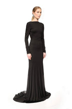 Black Long-Sleeve Deep V Back Mermaid Gown