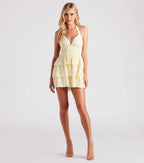 Sunset-inspired, ruffled A-line mini skirt