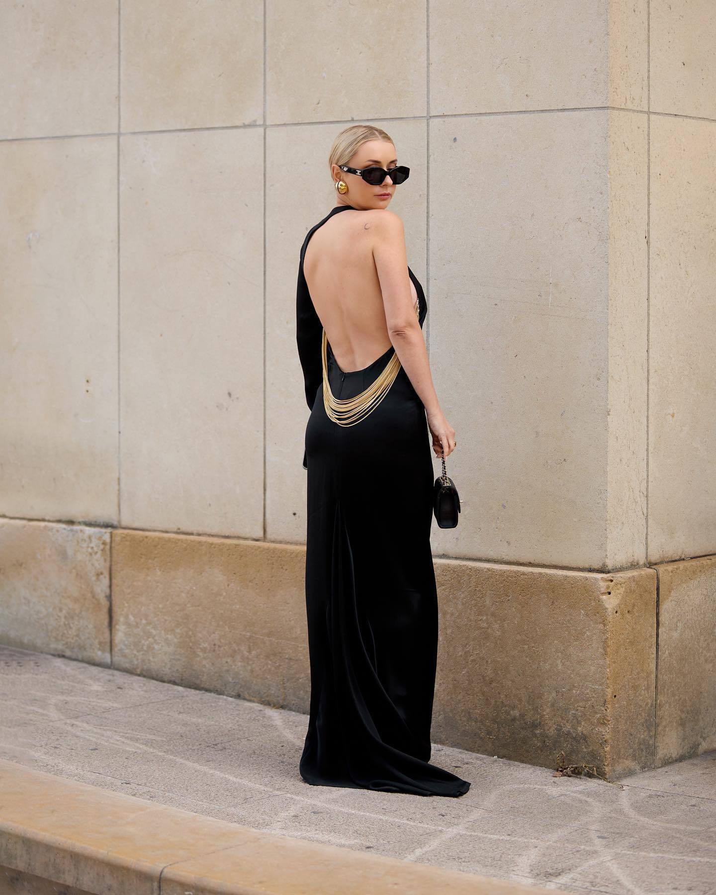 Black One-Shoulder Midi Gown