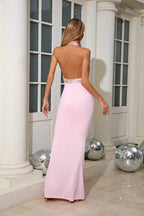 Teal/Pink/Red Halter Neck Floral Sequin Gown