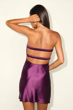 Narina plum purple satin strapless short dress, a must-have for trendy girls.