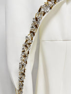 Navy Blue Satin Evening Gown with Crystal Embellishments & Sweetheart Neckline