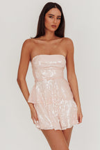Provence Pink | Sequin-layered strapless backless mini dress