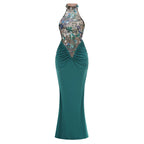 Teal/Pink/Red Halter Neck Floral Sequin Gown