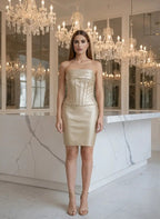 Elegant A-line Satin Evening Gown with Sequin Embellishments & V-Neck
