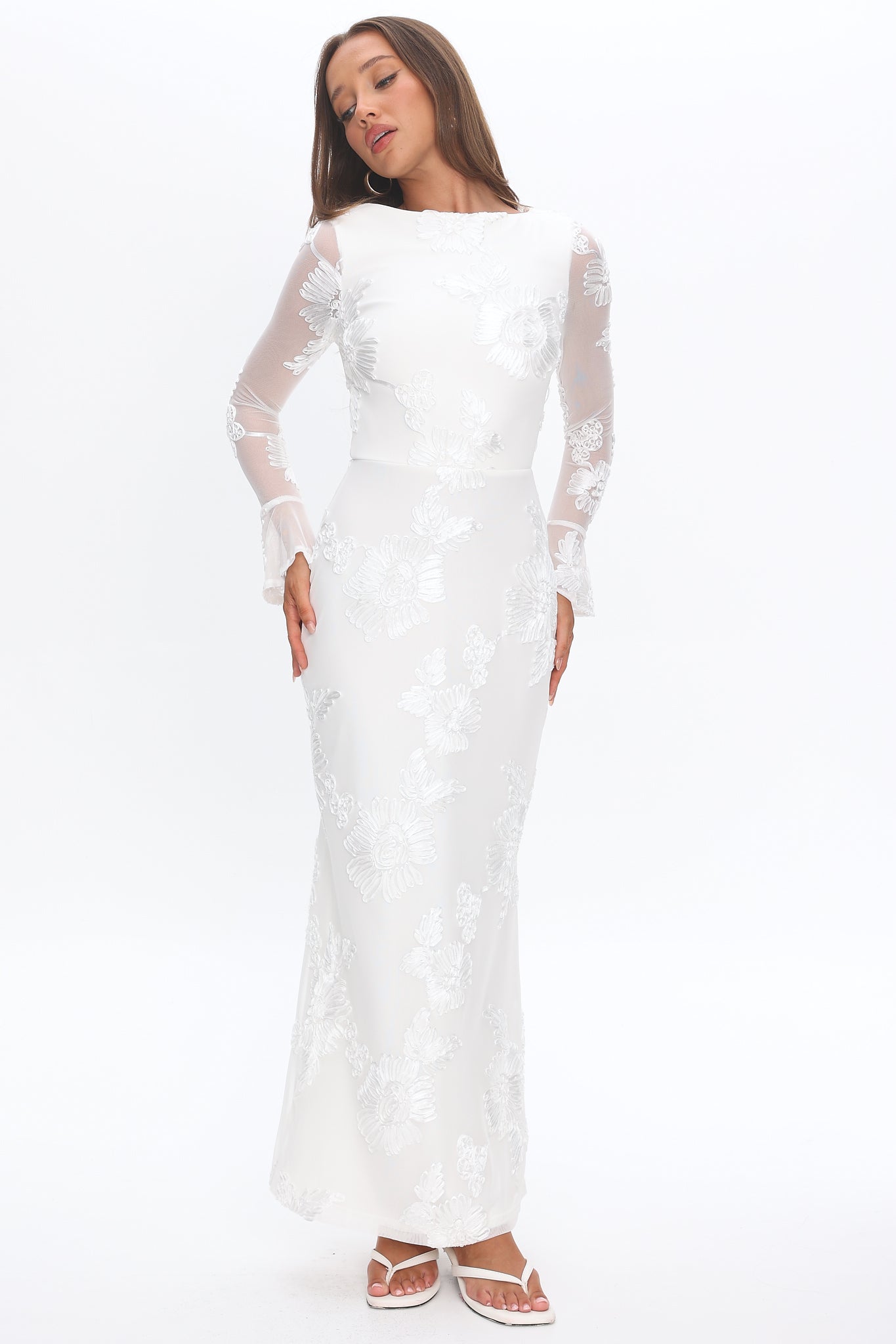 Helsi Long Sleeve Embellished Maxi Dress White