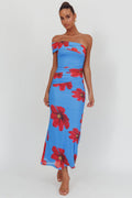 Gala One-Shoulder Maxi Dress Floral Blue