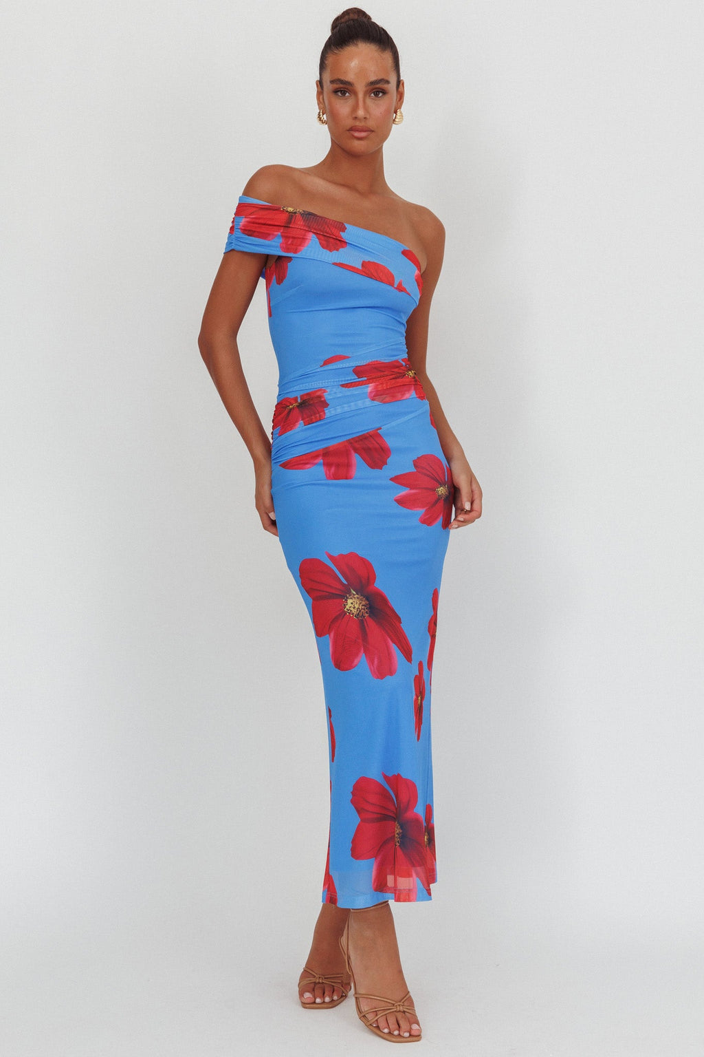 Gala One-Shoulder Maxi Dress Floral Blue