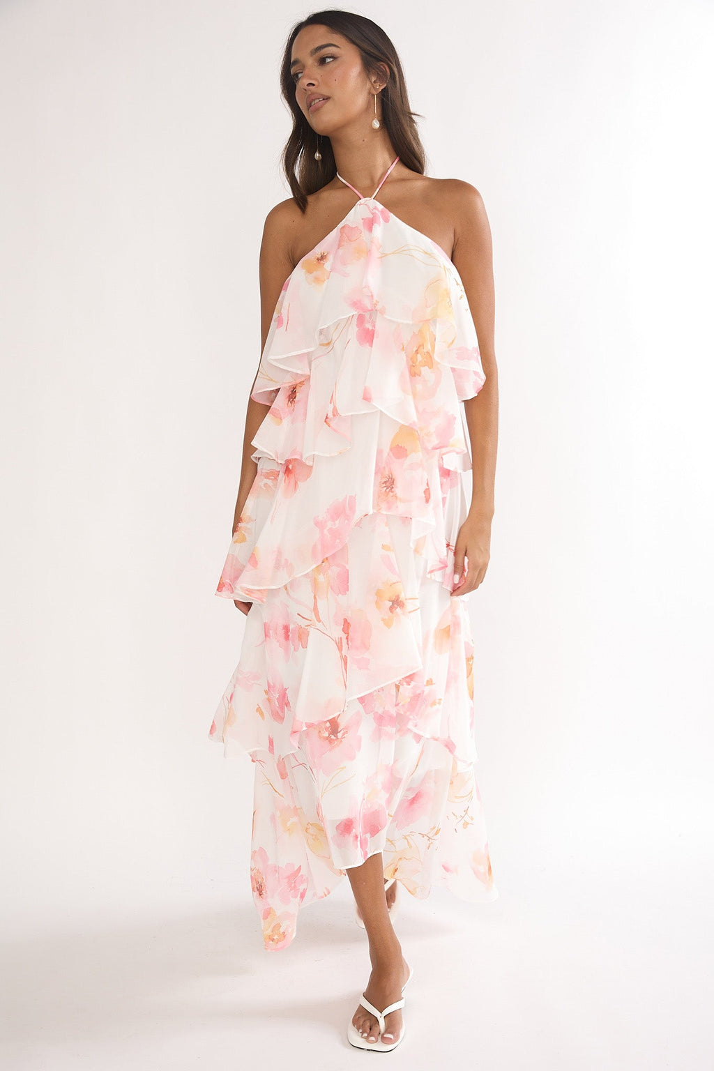 Darylyn Tiered Ruffle Maxi Dress Floral Pink