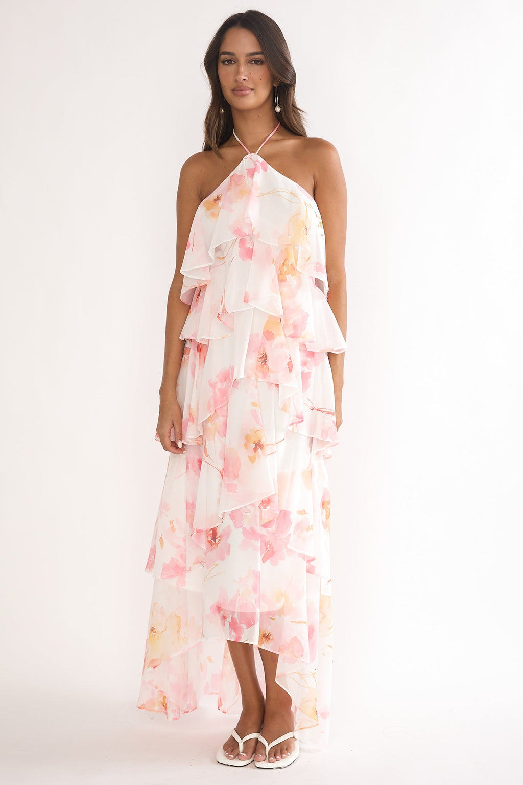 Darylyn Tiered Ruffle Maxi Dress Floral Pink