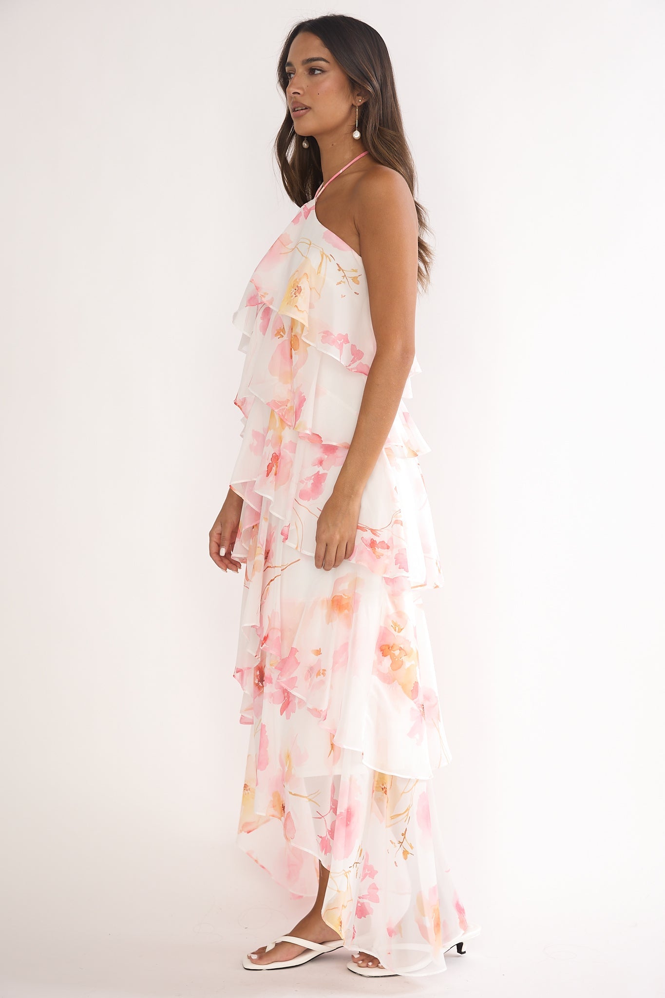 Darylyn Tiered Ruffle Maxi Dress Floral Pink
