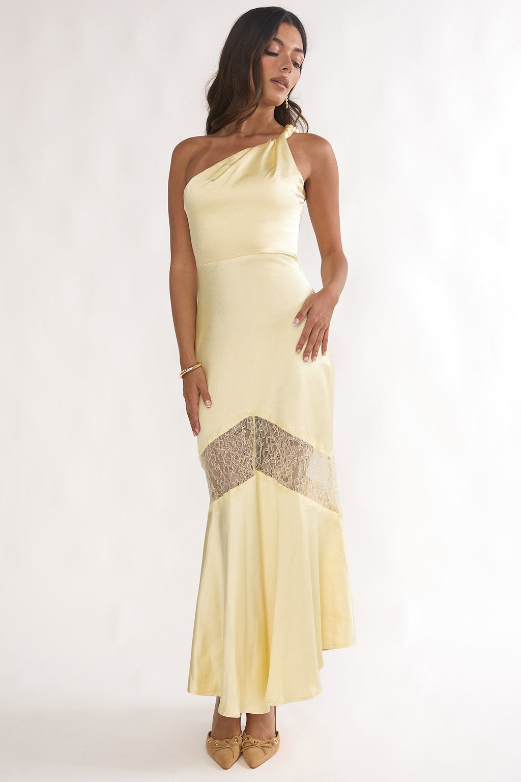 Avielle Lace Trim One-Shoulder Maxi Dress Butter