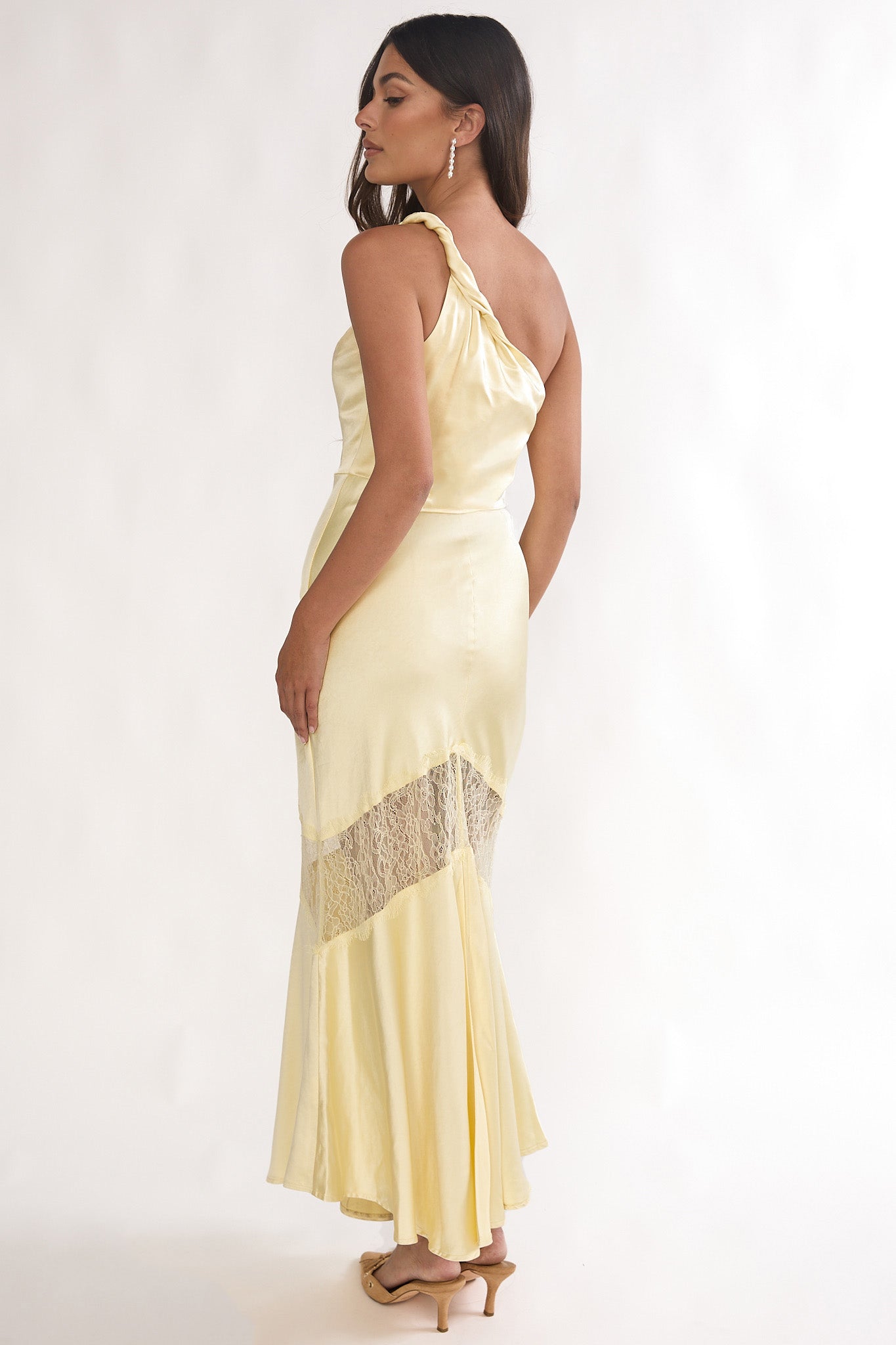 Avielle Lace Trim One-Shoulder Maxi Dress Butter