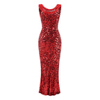 Crimson Sequin Cowl-Neck Gown