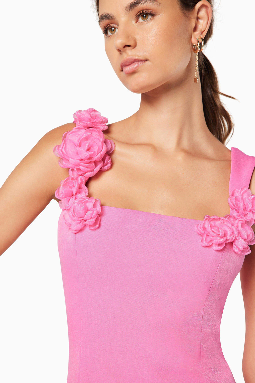 Pink 3D floral square-neck mini dress