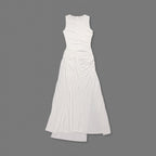 White One-Shoulder Ruched Draped Maxi Gown