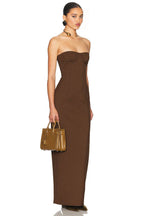Espresso Brown Strapless Corset Maxi Gown