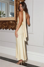 Bright yellow satin long dress, a show-stopping dress for parties.
