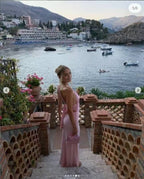 Blush Pink One-Shoulder Midi Gown