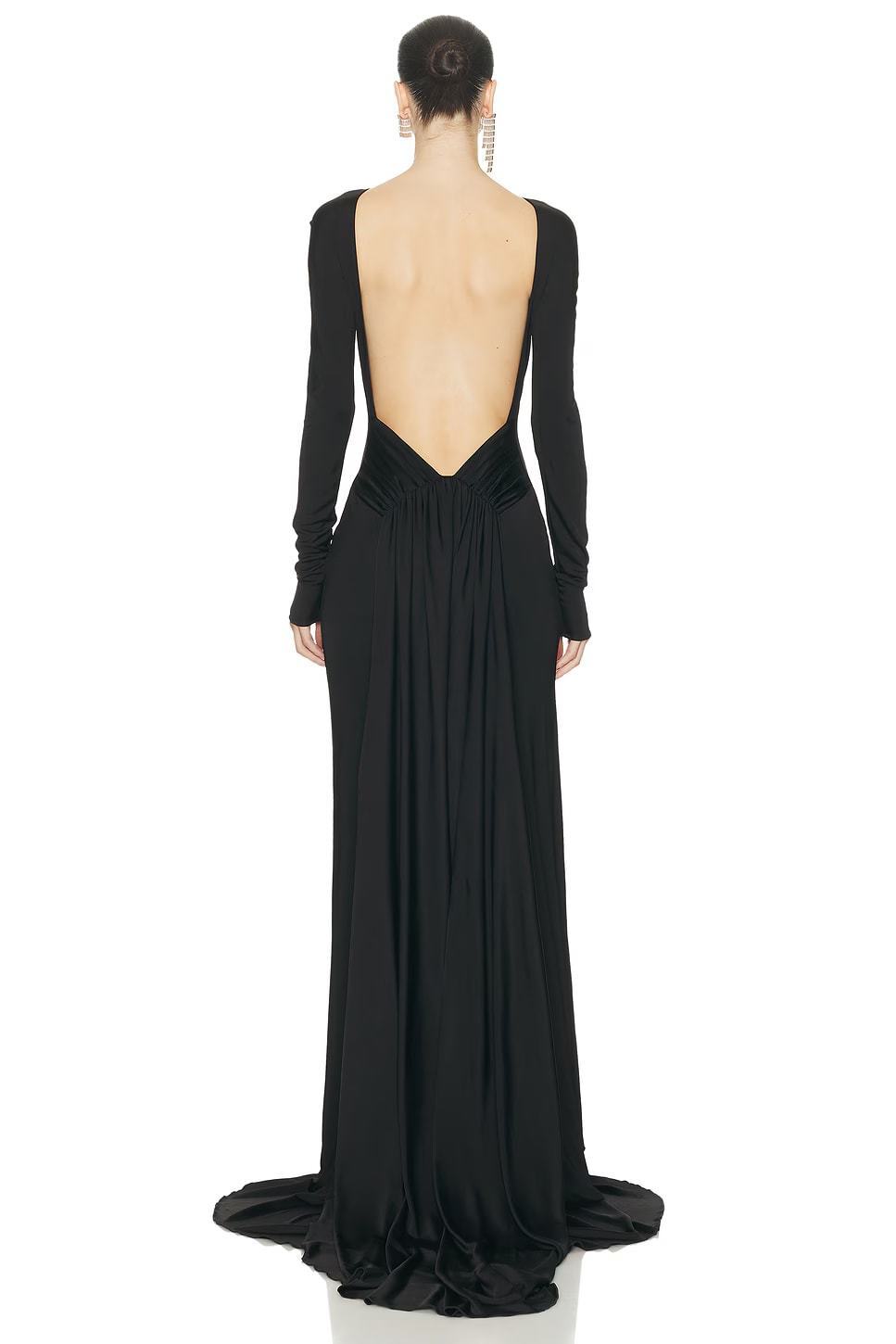 Black Long-Sleeve Deep V Back Mermaid Gown