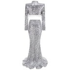 Silver Sequin Two-Piece Mermaid Gown