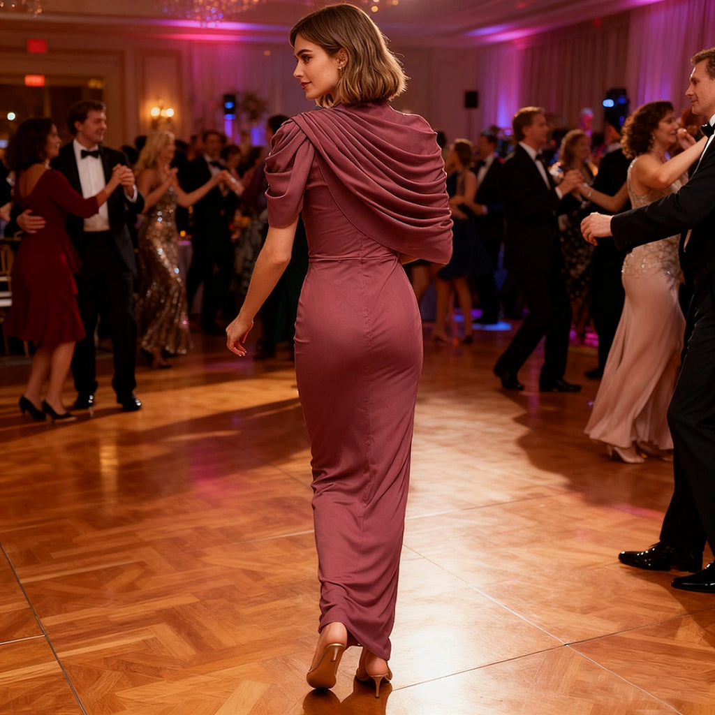 Ivory Satin A-line Evening Gown with Beaded Sweetheart Neckline