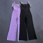 Crystal-Embellished Square Neck Wide-Leg Jumpsuit (Black & Purple)