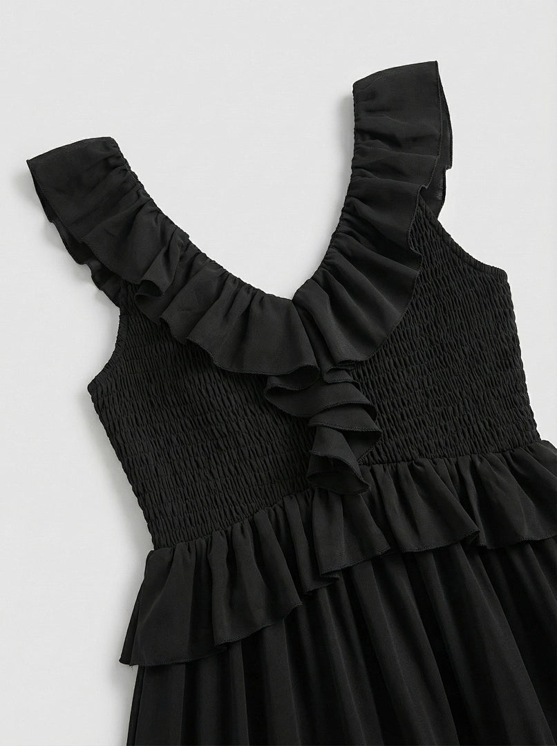 Black Satin A-line Evening Gown with Sweetheart Neckline & Beading