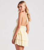Sunset-inspired, ruffled A-line mini skirt