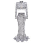 Silver Sequin Two-Piece Mermaid Gown